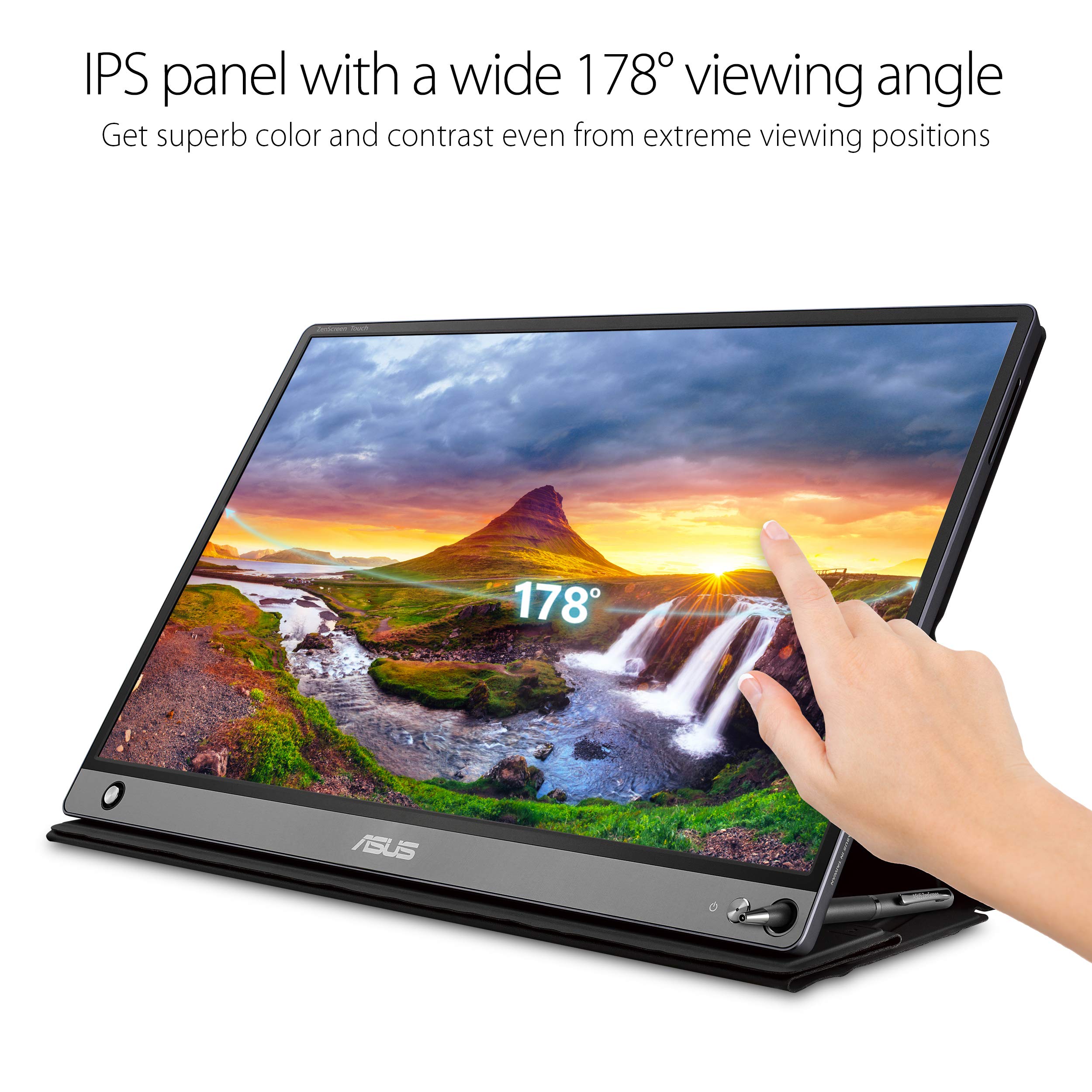 ASUS ZenScreen Touch Screen 15.6” 1080P Portable USB (MB16AMT) - Full HD (1920 x 1080), IPS, Anti-glare, Built-in Battery, Speakers, Eye Care, USB Type-C, Micro HDMI, Smart Case, 3-Year Warranty
