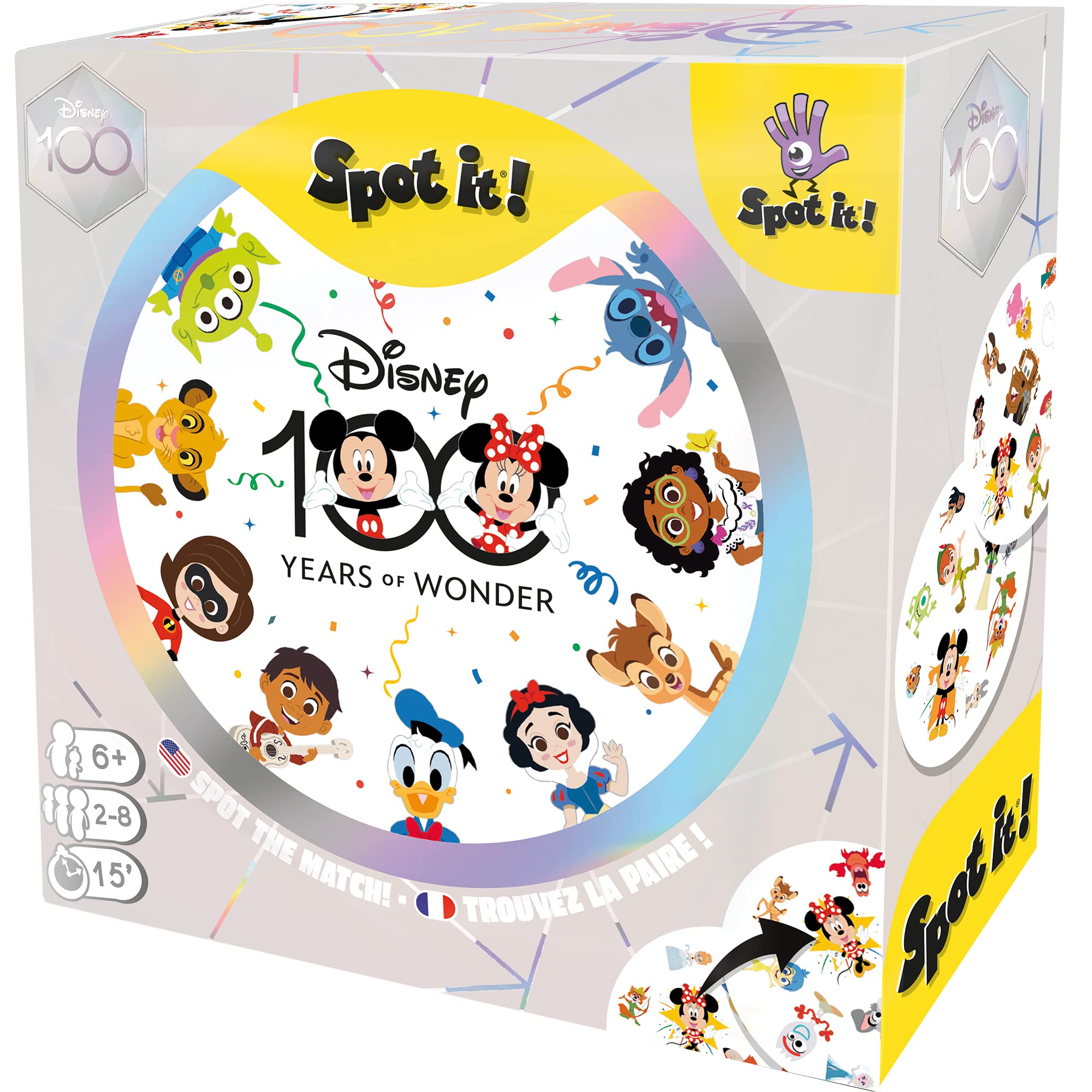 Spot It! Disney 100 Years of Wonder Card Game | Fast-Paced Symbol Matching Observation Game | Fun Family Game for Kids and Adults | Age 6+ | 2-8 Players | Avg. Playtime 15 Minutes | Made by Zygomatic