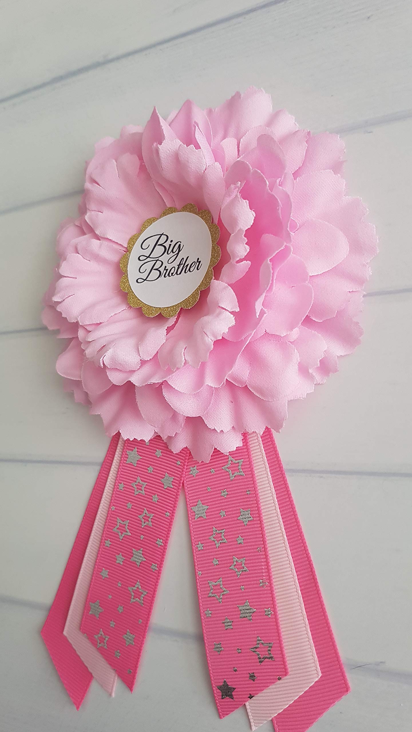 Shower Sash and Pins for Baby Girl Shower by LMC | Mommy To Be Sash and Corsage | USA Handmade | Hot Pink (Big Brother pin)