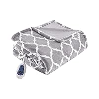 Beautyrest Ogee Printed Plush Electric Blanket for Cold Weather, Fast Heating, Auto Shut Off, Virtually Zero EMF, Multi Heat Setting, UL Certified, Machine Washable, Grey Oversized Throw 60x70