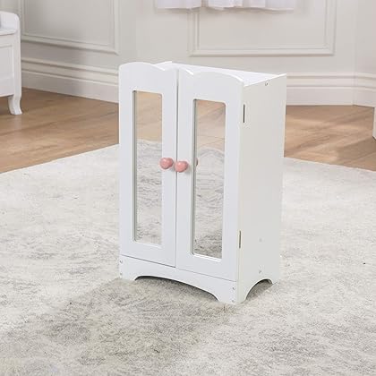 KidKraft Wooden Lil' Doll Armoire with 6 Hangers, Furniture for 18-Inch Dolls - White, Gift for Ages 3+