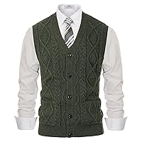 PJ PAUL JONES Men's Sweater Vest V-Neck Sleeveless Cable Knitted Cardigan Vest