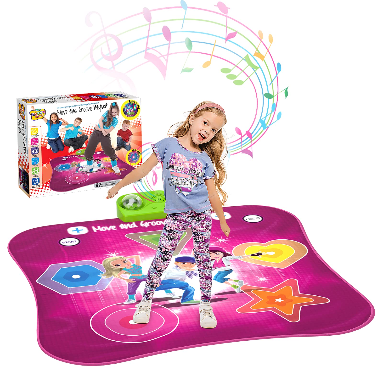 Dance Mat Kids, Light Up Electronic Dance Pad Christmas Birthday Gift Toy for Girl Boy Age 3 4 5 6 7 8 9 10 Year Old Dancing Game with Built-in / External AUX Music LED Disco Lights Adjustable Rhythm