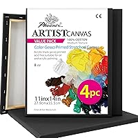 PHOENIX Black Stretched Canvas, 11x14 Inch/4 Pack - 3/4 Inch Profile, 8 Oz Quadruple Gesso Primed 100% Cotton Blank Black Canvases for Acrylic, Oil, Tempera, Metallic, Neon Painting & Crafts