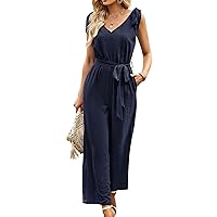 Jumpsuits for Women Dressy 2024 Summer Casual Sleeveless Tank Rompers Loose Wide Leg Pants Jumpsuits with Pockets