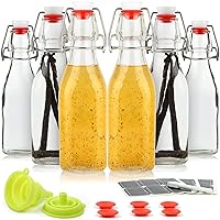 Juvale 6 Pack 16 oz Glass Bottles with Swing Top Lids and Square Base,  Includes Brush and Funnel for Homemade Brewing