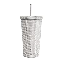 Paris Hilton Diamond Bling Water Tumbler With Lid And Straw, Vacuum Insulated Stainless Steel, Bedazzled With Over 3700 Rhinestones, 16.9-Ounce, Silver