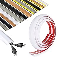 Cord Cover Floor Cable Protector - Strong Self Adhesive Floor Cord Covers for Wires - Low Profile Extension Cord Covers for Floor & Wall - White - 2 Thick Cords - 8 Feet