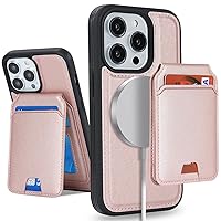 iPhone 13 Pro Max case with Credit Card Holder mag Safe, iPhone 13 Pro Max Phone Leather Case Wallet for Women Compatible mag Safe Wallet Detachable 2-in-1 for Men-Pink