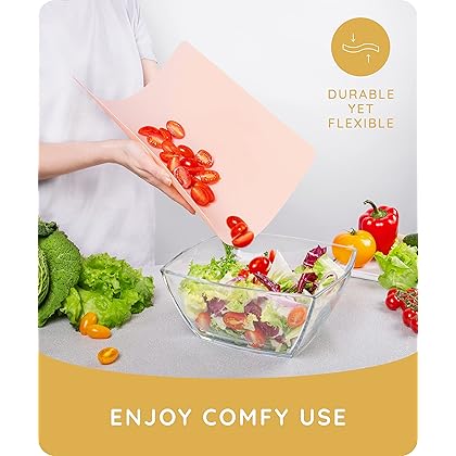 Extra Thin Flexible Cutting Boards for Kitchen - Mats Cooking, Colored Mat Set, Non-Slip Sheets, Plastic Board Set of 3, 15