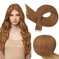 Full Shine Long Tape ins Human Hair Extensions Color 330 Auburn Tape in Hair Extensions Human Hair 22 Inch Seamless Skin Weft Hair Extensions 50G Double Sided Tape for Women 20Pcs Remy Hair
