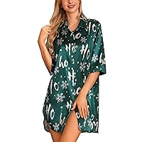 Samring Women's Silk Nightgown 3/4 Sleeve Nightshirt Button Down Sleepshirt Satin Night Gowns for Women Sleepwear