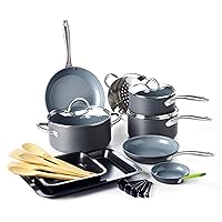 GreenPan Lima Hard Anodized Healthy Ceramic Nonstick 18 Piece Cookware Bakeware Pots and Pans Set, PFAS-Free, Oven Safe, Gray