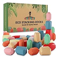 EVERSMART Wooden Building Blocks – 36 Pcs of XXL Stacking Rocks, No Choking Hazard, Safe for Kids & Toddlers – Montessori Balancing Stones Toys for 1 2 3 4 5 6 Year Old Boy or Girl Birthday Gifts