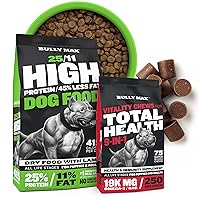 25/11 High Protein Dry Dog Food & 9-in-1 Dog Soft Chews for Immunity, Brain, Heart, Joint & Digestive Health - Puppy, Adult, Small & Large Breed Dog Supplement - 15 lbs Food & 75 Tasty Chews