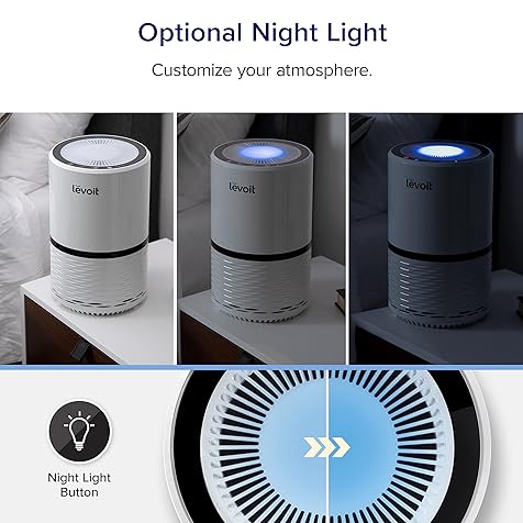 Air Purifiers for Home, High Efficient Filter for Smoke, Dust and Pollen in Bedroom, Filtration System Odor Eliminators for Office with Optional Night Light, LV-H132 1 Pack, White