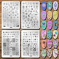 Flowers Leaf Stamping Plates 4pcs Starry Star Moon Design Stamping Plates Nail Art Kit Daisy Flower Flamingo Butterfly Image Nail Stamp Templates Galaxy Night Sky Large Reusable Nail Stencils