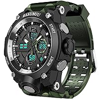 BASUMIU Men's Waterproof Analogue Digital Sports Watch Electronic Tactical Army Watches for Men, Black/Gold/Green, Sports