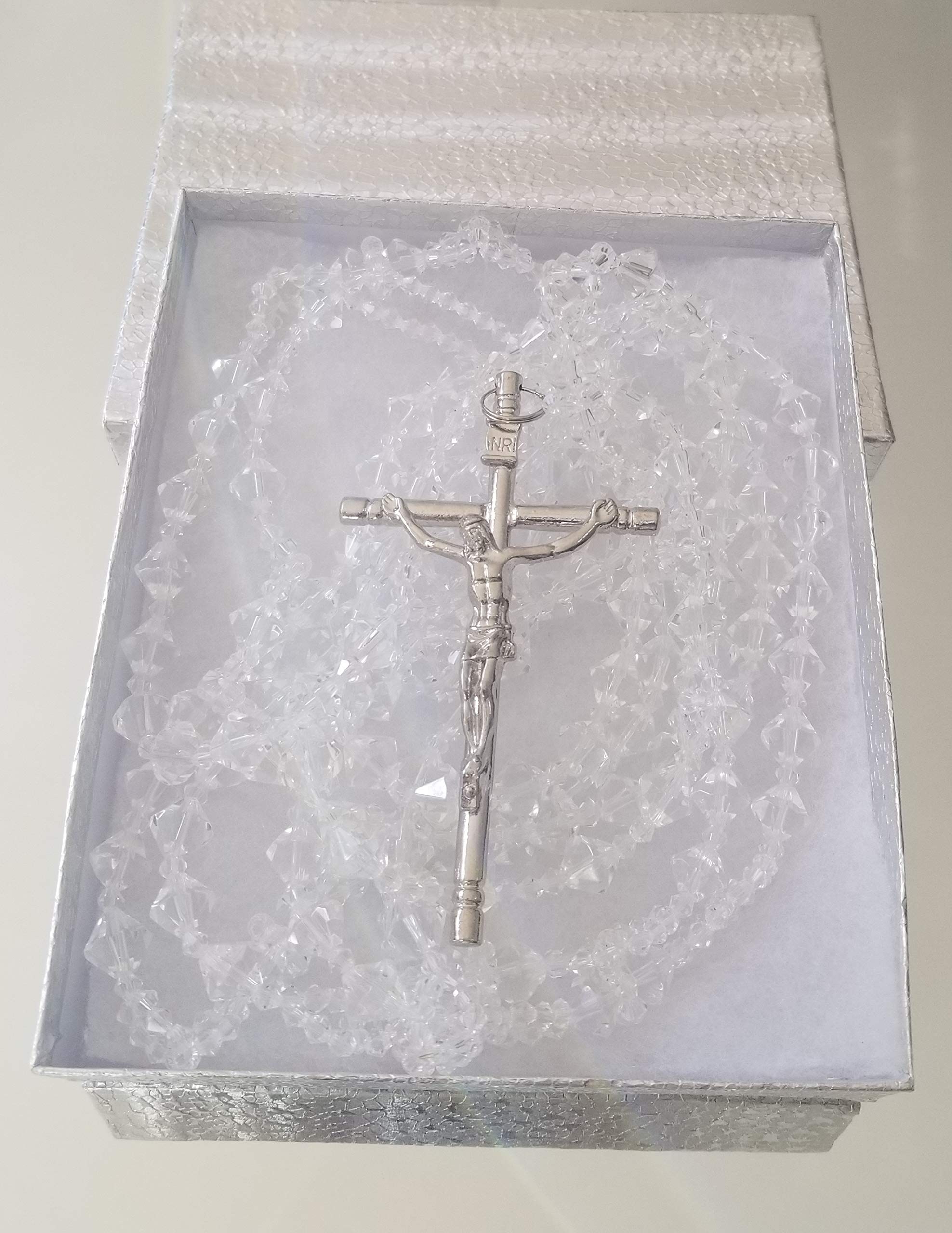 Wedding Lasso Cyrstal Silver Cross/Lazo DE BODA Acrylic Silver Box