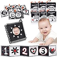 7PCS Black and White High Contrast Baby Books Sensory Infant Toys, Tummy Time Toys 0-6 6-12 Months Girl Boy, Newborn Essentials Must Haves, Montessori Toys