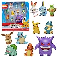 Pokémon Ultimate Battle Multi 10 Pack Action Figures - Gengar, Pikachu, Charmander, Squirtle, Bulbasaur, Eevee, Sobble, Grookey, Scorbunny & Munchlax - Official Authentic Details