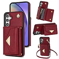 XYX Wallet Case for Samsung A14 4G, RFID Blocking PU Leather Flip Folio Case Adjustable Crossbody Lanyard Purse Card Holder for Galaxy A14 5G, Red