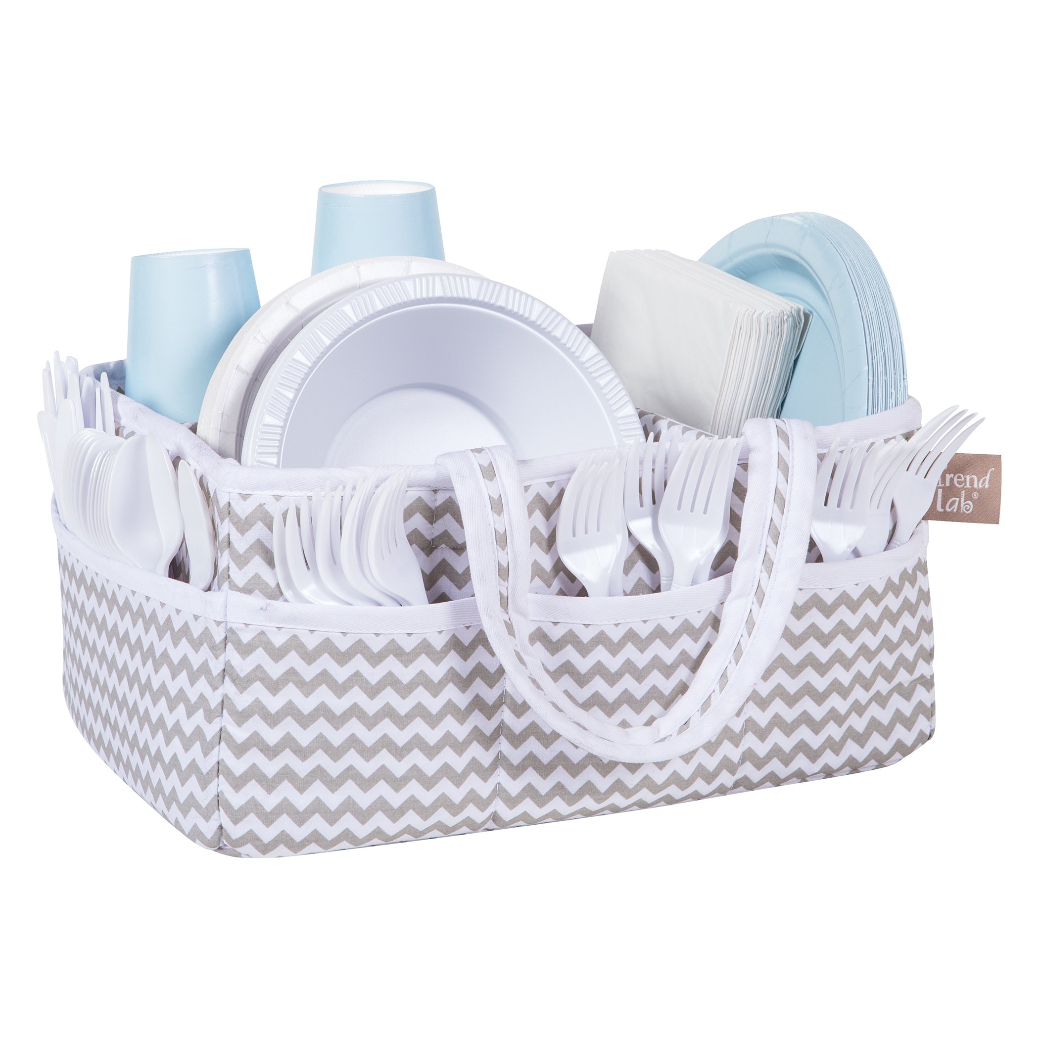 Trend Lab Dove Gray Chevron Storage Caddy Diaper Organizer for Baby Nursery and Changing Table Accessories, 12 in x 6 in x 8 in (Pack of 2)