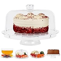 7Penn Clear Acrylic Cake Stand with Dome Cover Lid - 12in Multi-Function Cake Plate Serving Platter and Punch Bowl Set