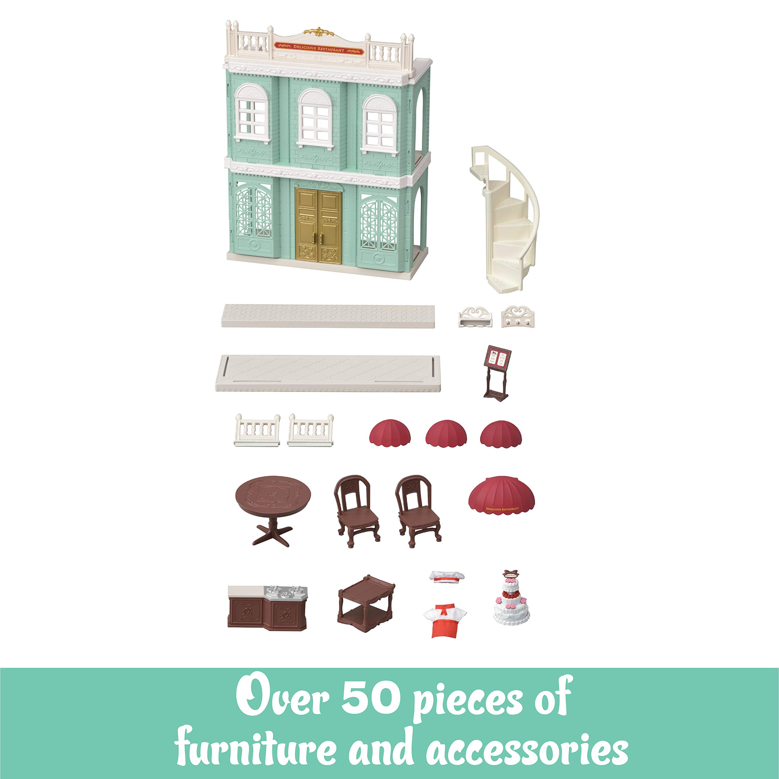 Calico Critters Town Series Delicious Restaurant, Fashion Dollhouse Playset, 36 months to 96 months, Furniture and Accessories Included (CC3012)