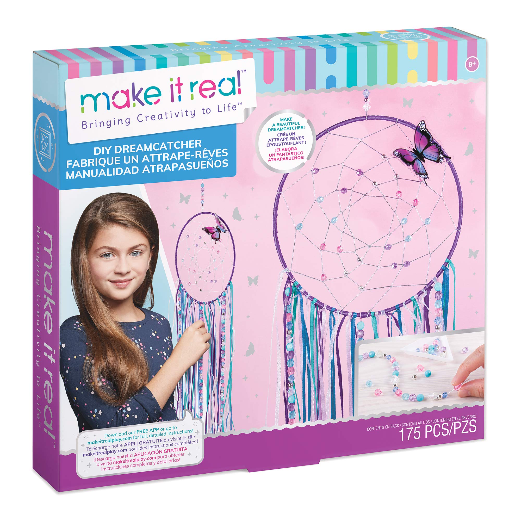 Make It Real: DIY Dreamcatcher - Purple Pink Blue Butterfly, 175 Piece All-in-One DIY Kit, Tweens & Girls, Bedroom Décor, Arts & Crafts, Make A Beautiful Hanging Bead Dreamcatcher, Kids Ages 8+