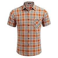 COOFANDY Men's Short Sleeve Button Down Shirt Plaid Shirt Regular Fit Button Up Shirts