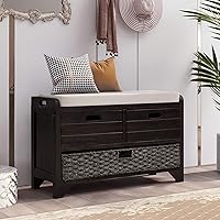 Wooden Storage Removable Basket and 2 Drawers, Cabinet, Shoe Bench for Hallway, Entryway, Mudroom and Living Room, Espresso, Gray Wash