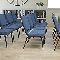 Flash Furniture HERCULES Series 18.5''W Stacking Church Chair in Blue Fabric - Gold Vein Frame