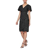 S.L. Fashions Women's Midi V-Neck Sheath Dress with Flutter Sleeves and Hip Decal