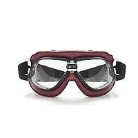 Bertoni Motorcycle Vintage Aviator Goggles in Red Leather w Mat Black Frame w Black Strap AF196R RED Italy Motorbike Riding Glasses