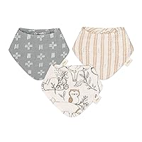 Crane Baby Soft Muslin Baby Bib Set, Adjustable and Absorbent Bandana Style Bibs for Boys and Girls, Woodland Animal, 3 Piece, 18.5” x 9”