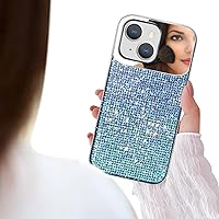 Bonitec Compatible with iPhone 14 Plus Mirror Case Glitter for Women Girly Bling Sparkle Luxury Gradient Glitter Rhinestone Shockproof Protective Cover Phone Case for iPhone 14 Plus 6.7 inches, Blue
