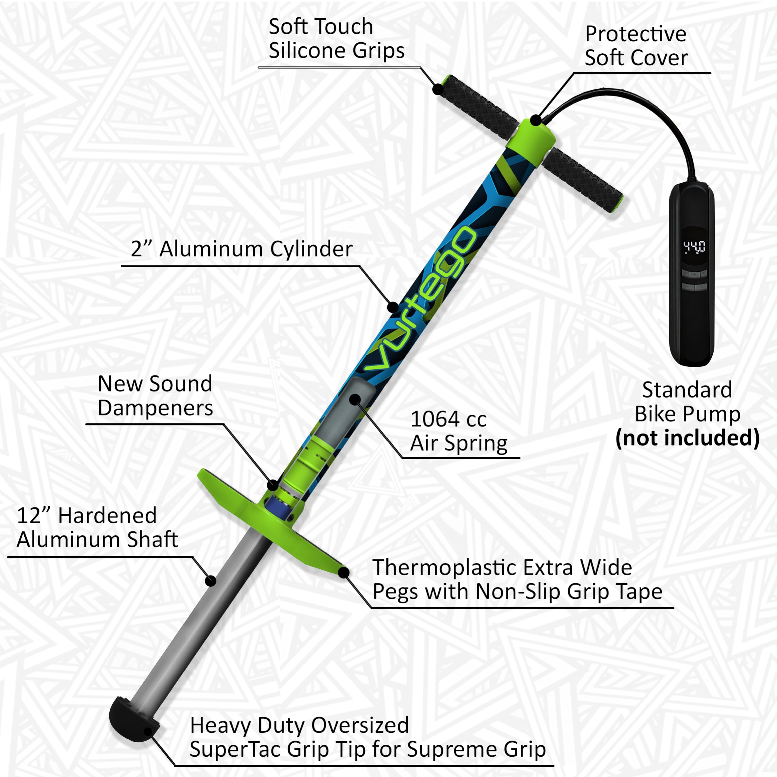 Vurtego Slingshot Pogo Stick – Patented Air-Powered Adjustable Spring for Controlled Jumps Over 5ft, Pogo Stick for Kids Age 5 and up, and Adults, Outdoor Toys, 40 to 180lbs, Durable, Lightweight