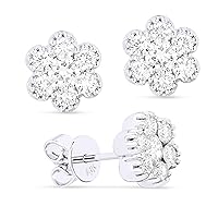 14K White Gold .81ct White Diamond Flower Stud Earrings