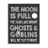 Stupell Industries Moon is Full Stars are Bright Halloween Phrase Wall Plaque, 10 x 15, Grey