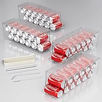 4 Pack Clear Stackable Soda Can Organizer with Lids, Refrigerator Organizer Bins, Can Holder Dispenser for Refrigerator, Pantry, and Cabinets, BPA-Free, Holds 12 Cans Each (4)