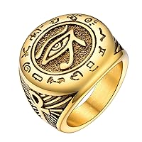 PROSTEEL Vintage Eye Of Horus Rings, Gold Plated/Black Stainless Steel Ankh Ring, Ancient Egyptians Symbol Amulet Protection Jewelry, 7-#14, Come Gift Box