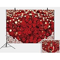 8x6ft Red Roses Wall Backdrops for Photoshoot Flower Red Rose Background Photography Mother's Day Blossoms Lace Floral Wall Lovers Girls Wedding Bridal Shower Photos Video Studio Props