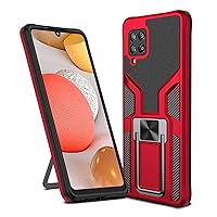 Shockproof Case for Samsung A42 5G Case Cover with Holder Kickstand, Heavy Duty Protective Bumper Armour Phone Shell with Magnetic - Red