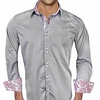 Gray with Red Paisley Designer Dress Shirts - Made in USA