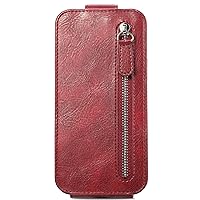 Wallet Case Compatible with Oppo A16, PU Leather Slim Fit Up-Down Flip Zipper Pocket Purse Case with Card Slot for Oppo A16 (Red)