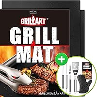 GRILLART Nonstick Grill Mats Bundle with 3PCS BBQ Tools Set with Insulated Glove