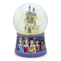 Silver Buffalo Disney Princess Castle Featuring Cinderella, Aurora, Belle, Ariel, and Jasmine Light Up Snow Globe, 100mL