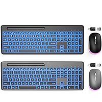 SABLUTE 2 Pack Black & Gray Wireless Keyboard and Mouse Combo Backlit, 7 Backlit Effects, Quiet Light Up Keys, Sleep Mode, Phone Holder - Rechargeable Cordless Combo with Type C Adapter for Mac, Compu