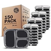 Freshware Meal Prep Containers [150 Pack] 3 Compartment Food Storage Containers with Lids, Bento Box, BPA Free, Stackable, Microwave/Dishwasher/Freezer Safe (24 oz)
